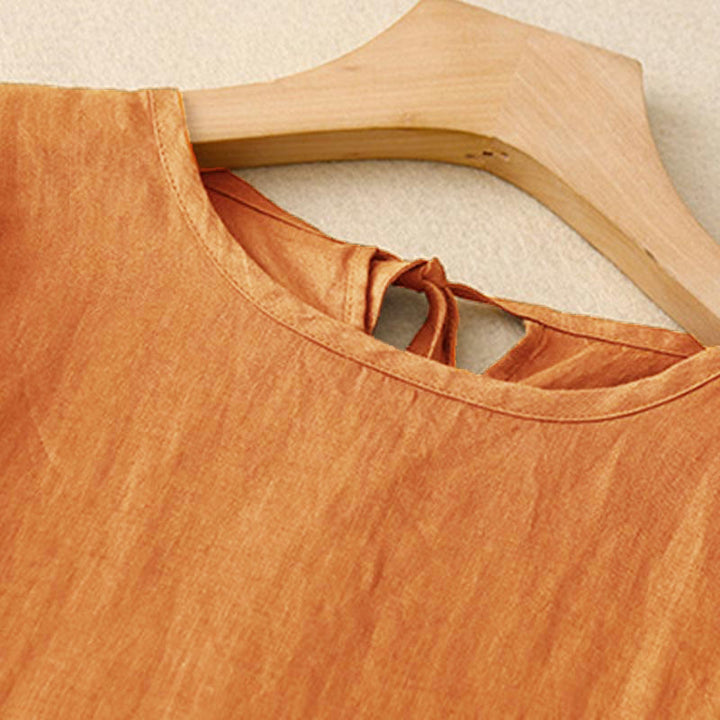 Vestido midi informal de manga corta con lazo y tirantes para mujer con bolsillos y estampado de Buddha Stones - image 1