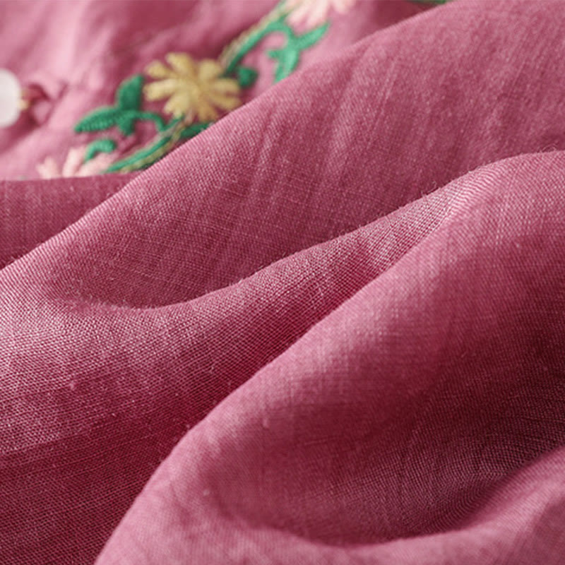 Camisa informal de algodón y poliéster con bordado de flores y Buddha Stones para mujer, de media manga y cuello redondo - image 9