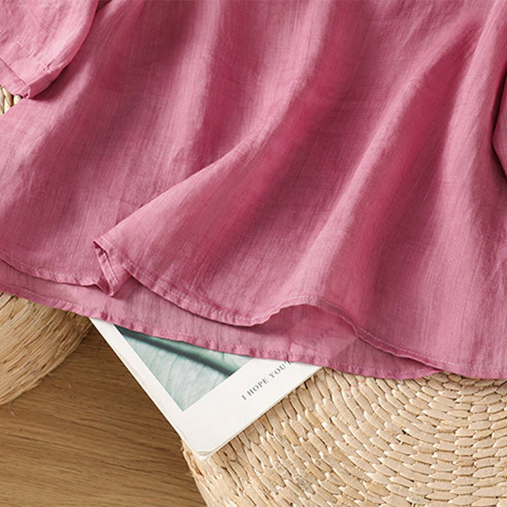 Camisa informal de algodón y poliéster con bordado de flores y Buddha Stones para mujer, de media manga y cuello redondo - image 10