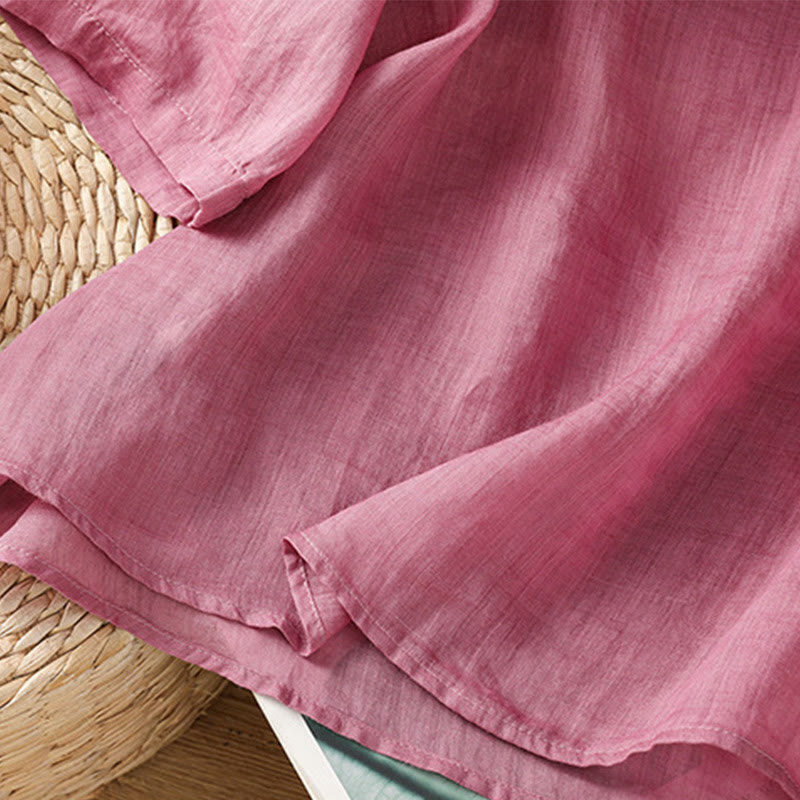 Camisa informal de algodón y poliéster con bordado de flores y Buddha Stones para mujer, de media manga y cuello redondo - image 13