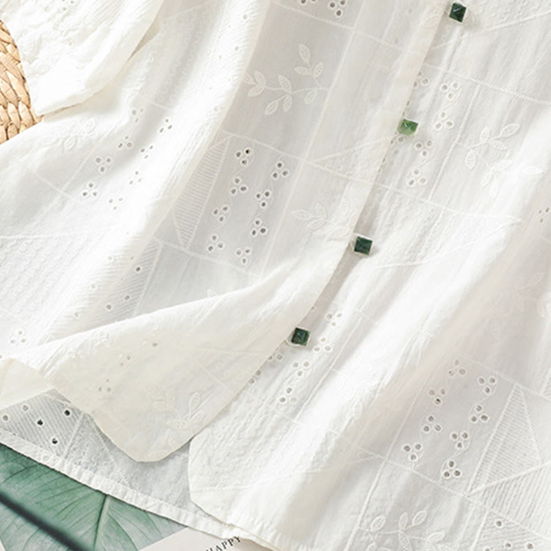 Camisa informal de algodón y poliéster con bordado de Buddha Stones para mujer, de media manga y cuello redondo - image 5