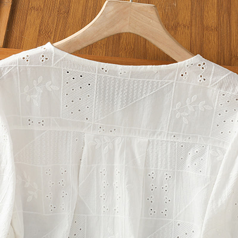 Camisa informal de algodón y poliéster con bordado de Buddha Stones para mujer, de media manga y cuello redondo - image 2