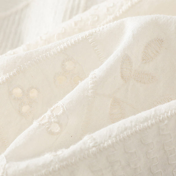 Camisa informal de algodón y poliéster con bordado de Buddha Stones para mujer, de media manga y cuello redondo - image 10