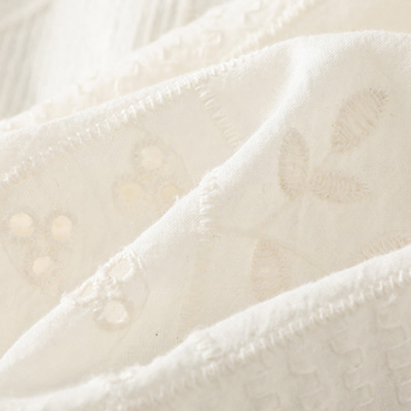 Camisa informal de algodón y poliéster con bordado de Buddha Stones para mujer, de media manga y cuello redondo - image 9