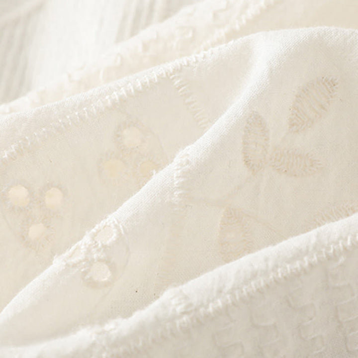 Camisa informal de algodón y poliéster con bordado de Buddha Stones para mujer, de media manga y cuello redondo - image 9