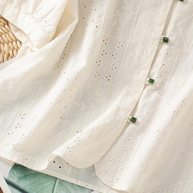 Camisa informal de algodón y poliéster con bordado de Buddha Stones para mujer, de media manga y cuello redondo - image 12