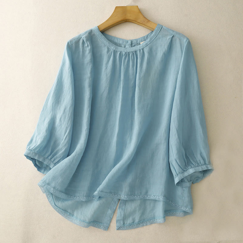 Camiseta informal de algodón y poliéster con cuello redondo para mujer con diseño de Buddha Stones - Azul celeste claro - US14，UK/AU18，EU46 (2XL) - image 6