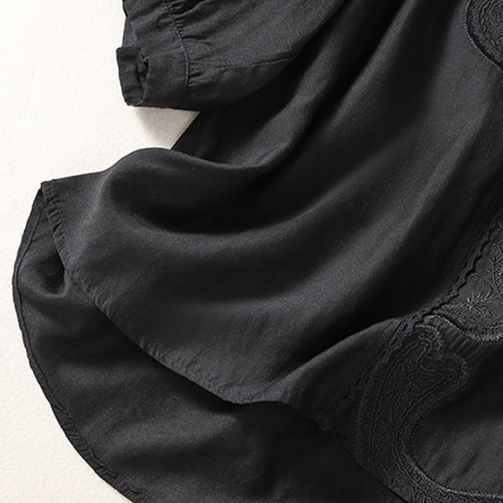 Camiseta de lino y algodón con cuello en V y media manga para mujer, con estampado bordado de Buddha Stones - image 11