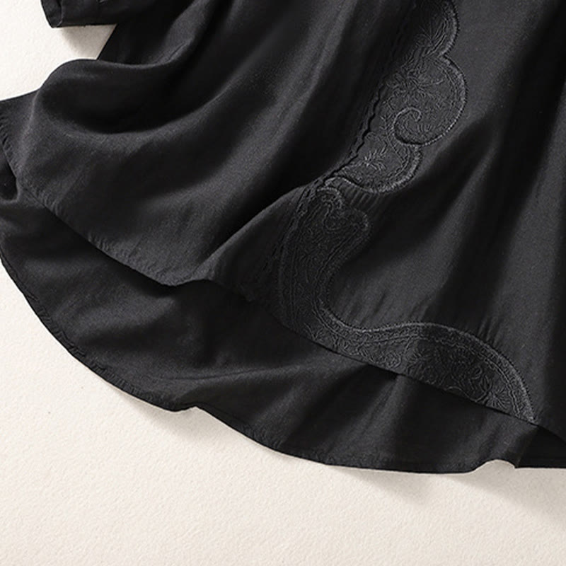 Camiseta de lino y algodón con cuello en V y media manga para mujer, con estampado bordado de Buddha Stones - image 8