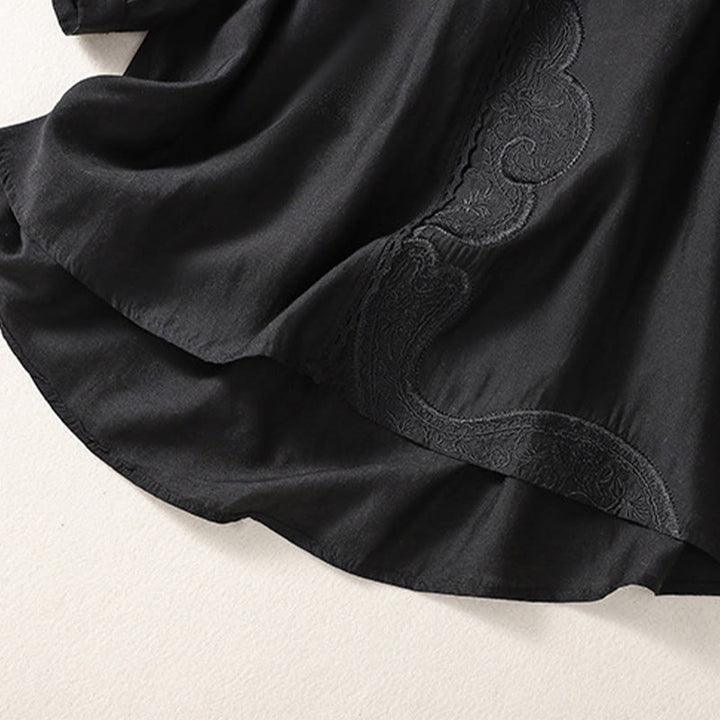 Camiseta de lino y algodón con cuello en V y media manga para mujer, con estampado bordado de Buddha Stones - image 8