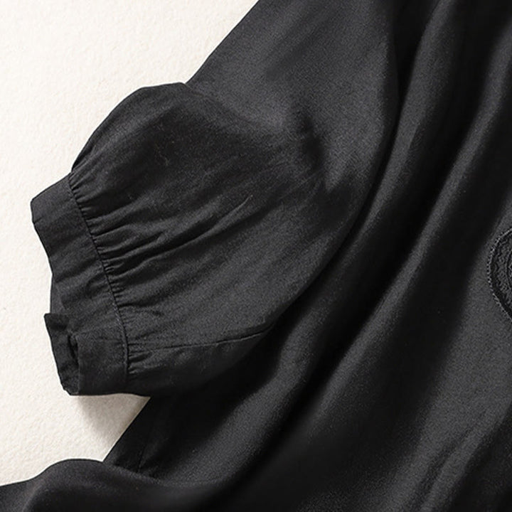 Camiseta de lino y algodón con cuello en V y media manga para mujer, con estampado bordado de Buddha Stones - image 9