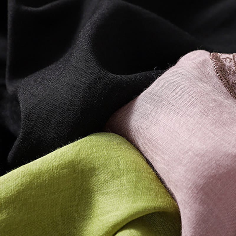 Camiseta de lino y algodón con cuello en V y media manga para mujer, con estampado bordado de Buddha Stones - image 22