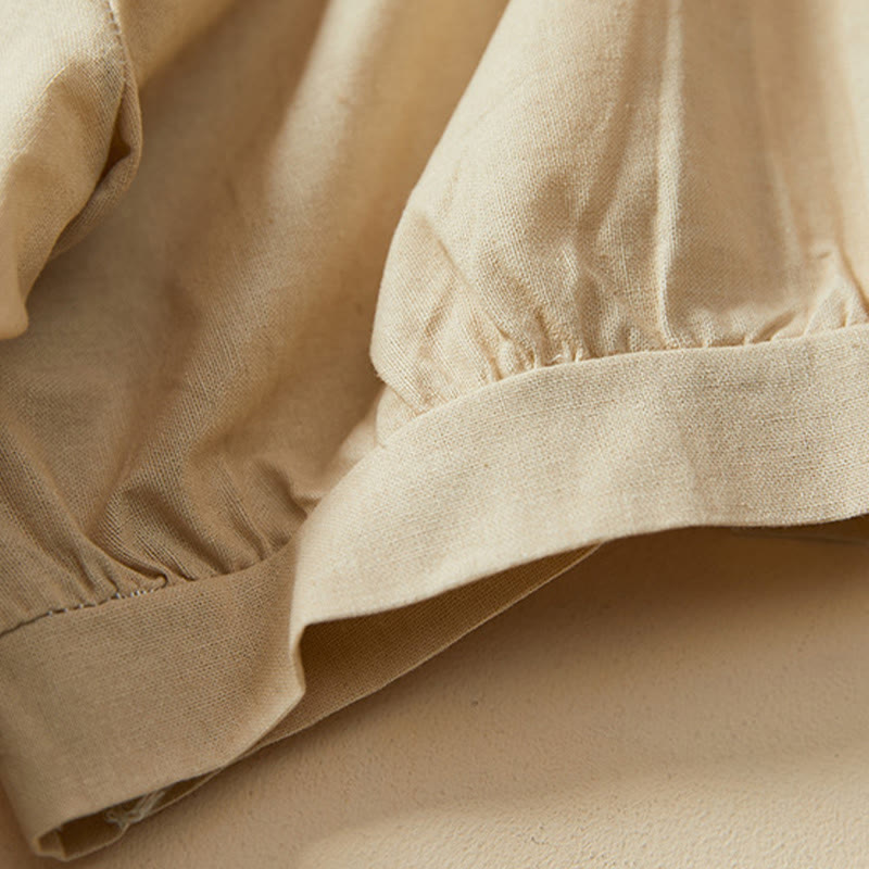 Camiseta informal de lino y algodón de manga corta con botones lisos de Buddha Stones para mujer - image 11