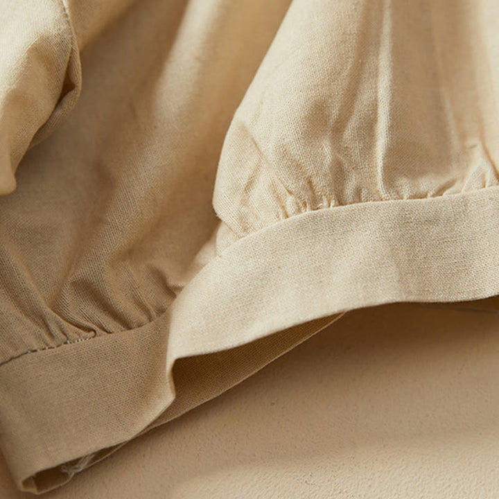 Camiseta informal de lino y algodón de manga corta con botones lisos de Buddha Stones para mujer - image 11