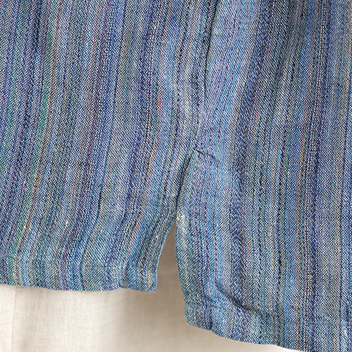 Camiseta de lino y algodón de media manga para mujer, estilo retro, con rayas y estampado de Buddha Stones - image 7