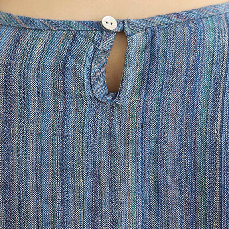 Camiseta de lino y algodón de media manga para mujer, estilo retro, con rayas y estampado de Buddha Stones - image 5