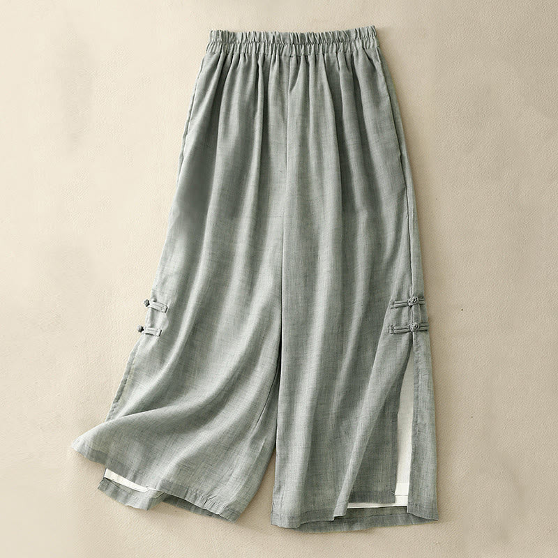 Pantalones anchos de Buddha Stones y algodón para mujer con diseño de rana y botones en el dobladillo y aberturas, con bolsillos - Aguamarina mediana - US8-10，UK/AU12-14，EU40-42 (2XL) - image 18