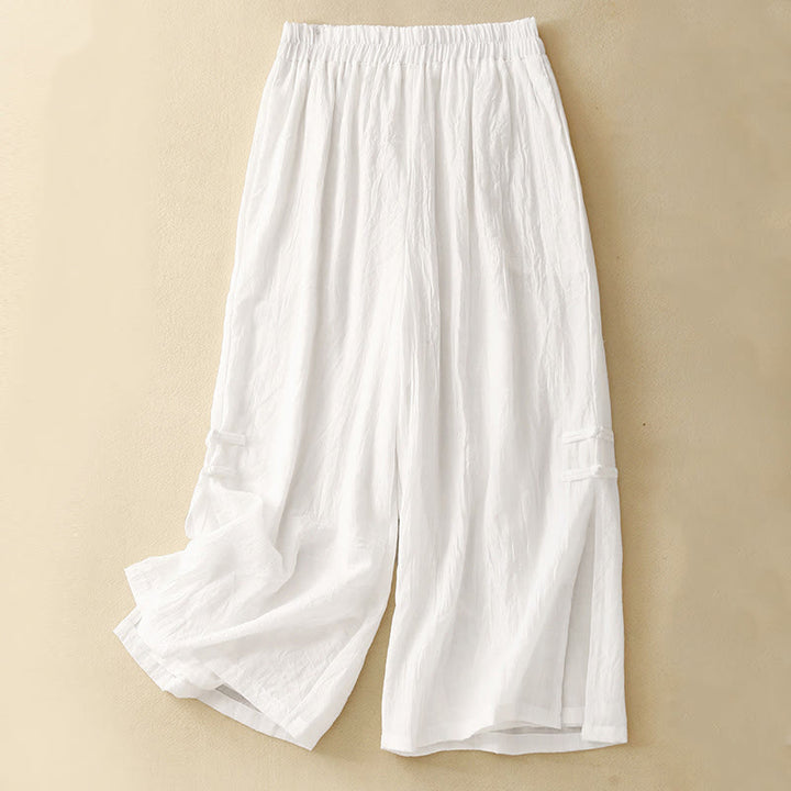 Pantalones anchos de Buddha Stones y algodón para mujer con diseño de rana y botones en el dobladillo y aberturas, con bolsillos - Blanco - US8-10，UK/AU12-14，EU40-42 (2XL) - image 9