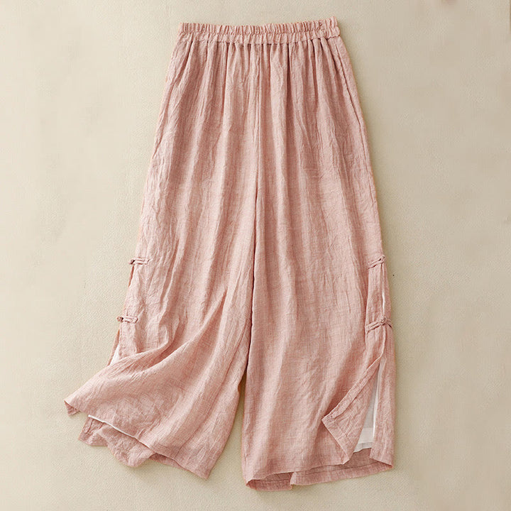 Pantalones anchos de Buddha Stones y algodón para mujer con diseño de rana y botones en el dobladillo y aberturas, con bolsillos - Rosa claro - US8-10，UK/AU12-14，EU40-42 (2XL) - image 15