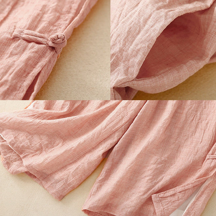 Pantalones anchos de Buddha Stones y algodón para mujer con diseño de rana y botones en el dobladillo y aberturas, con bolsillos - image 17