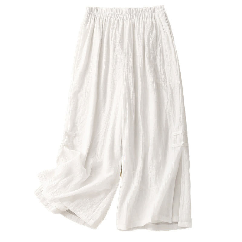 Pantalones anchos de Buddha Stones y algodón para mujer con diseño de rana y botones en el dobladillo y aberturas, con bolsillos - image 14