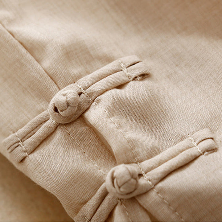 Pantalones anchos de Buddha Stones y algodón para mujer con diseño de rana y botones en el dobladillo y aberturas, con bolsillos - image 4