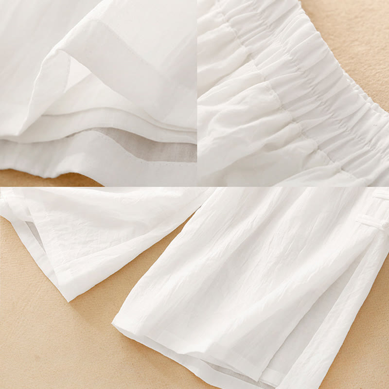 Pantalones anchos de Buddha Stones y algodón para mujer con diseño de rana y botones en el dobladillo y aberturas, con bolsillos - image 11