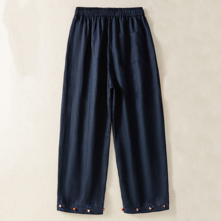 Pantalones anchos de algodón para mujer con cordón y cuentas bordadas con Buddha Stones y bolsillos - image 2