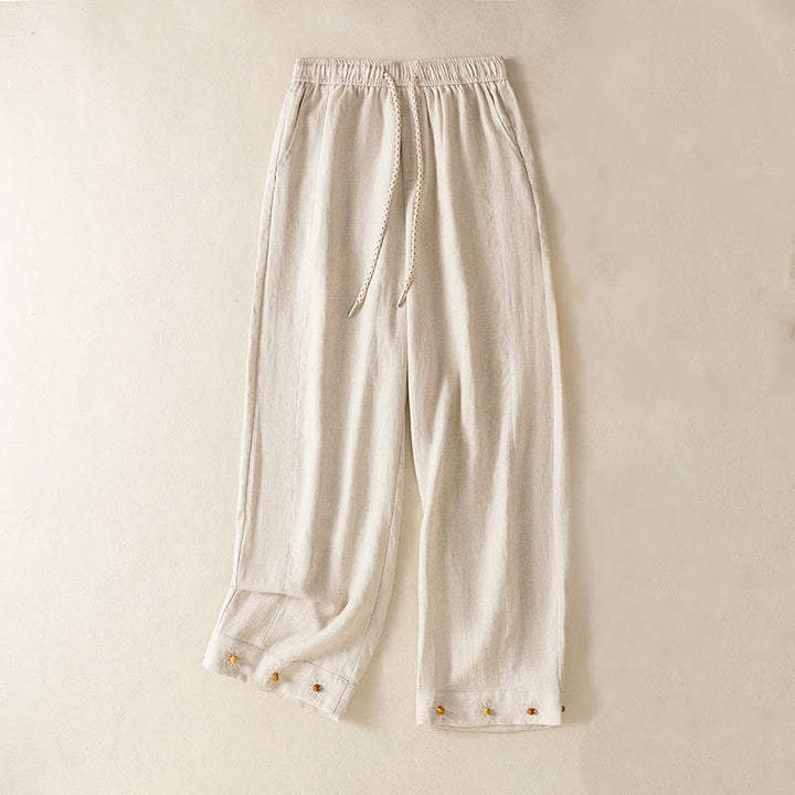 Pantalones anchos de algodón para mujer con cordón y cuentas bordadas con Buddha Stones y bolsillos - image 14