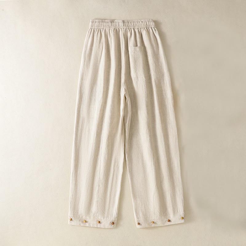 Pantalones anchos de algodón para mujer con cordón y cuentas bordadas con Buddha Stones y bolsillos - Beige - US8-10，UK/AU12-14，EU40-42 (2XL) - image 13