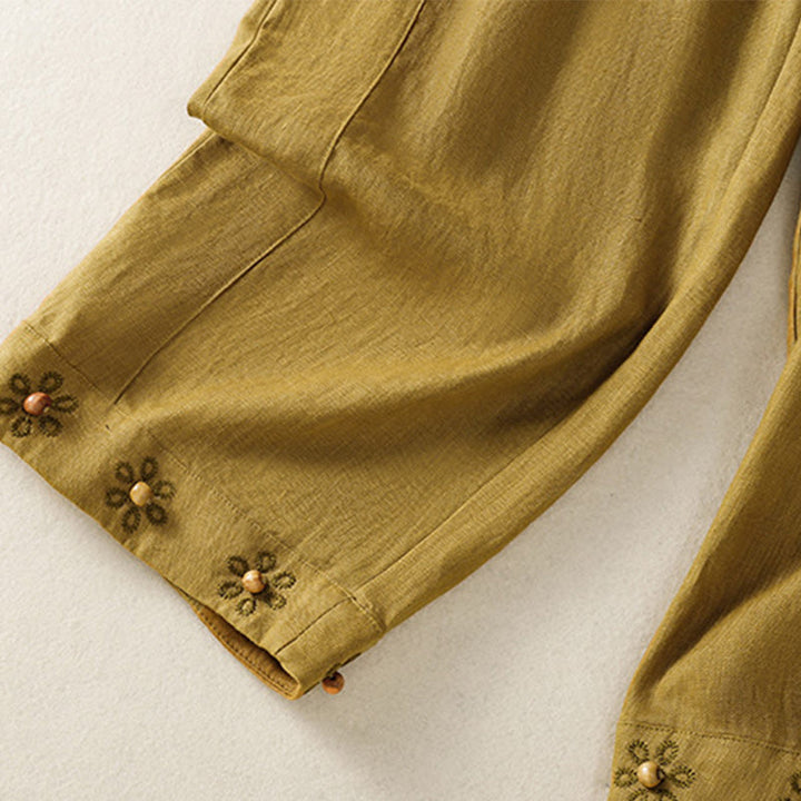 Pantalones anchos de algodón para mujer con cordón y cuentas bordadas con Buddha Stones y bolsillos - image 11