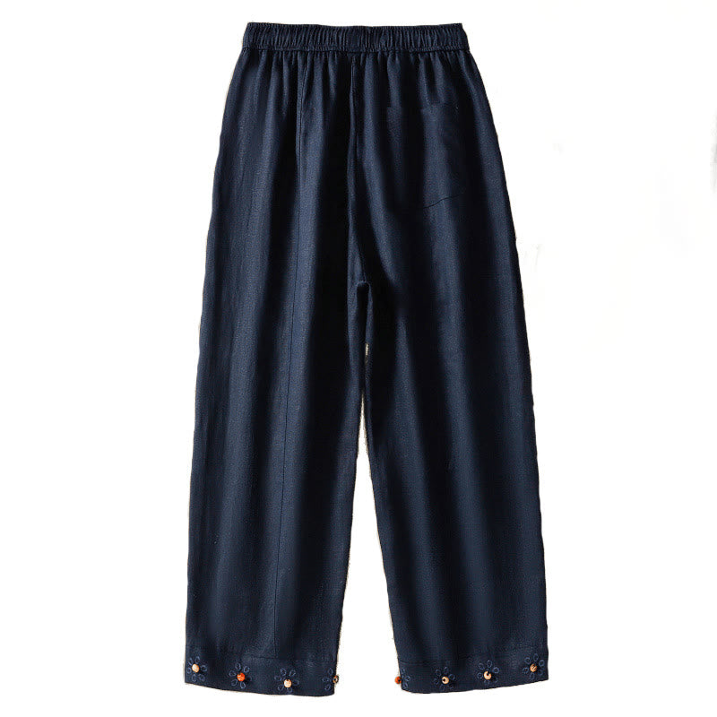 Pantalones anchos de algodón para mujer con cordón y cuentas bordadas con Buddha Stones y bolsillos - image 6