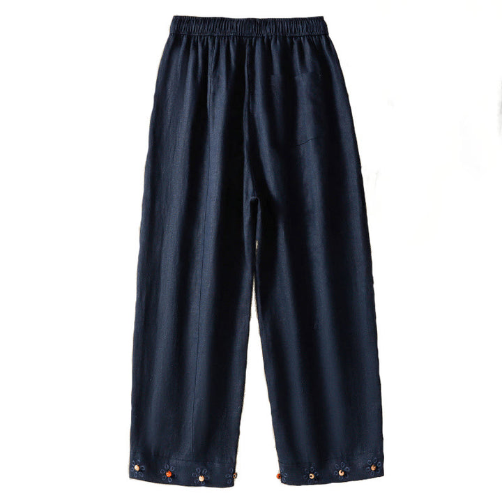 Pantalones anchos de algodón para mujer con cordón y cuentas bordadas con Buddha Stones y bolsillos - image 6