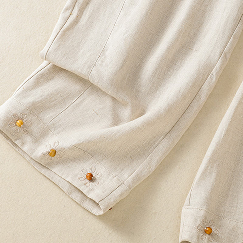Pantalones anchos de algodón para mujer con cordón y cuentas bordadas con Buddha Stones y bolsillos - image 21