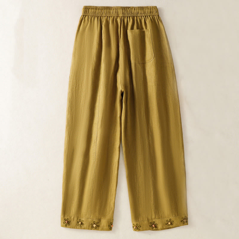 Pantalones anchos de algodón para mujer con cordón y cuentas bordadas con Buddha Stones y bolsillos - Vara de oro oscura - US8-10，UK/AU12-14，EU40-42 (2XL) - image 7