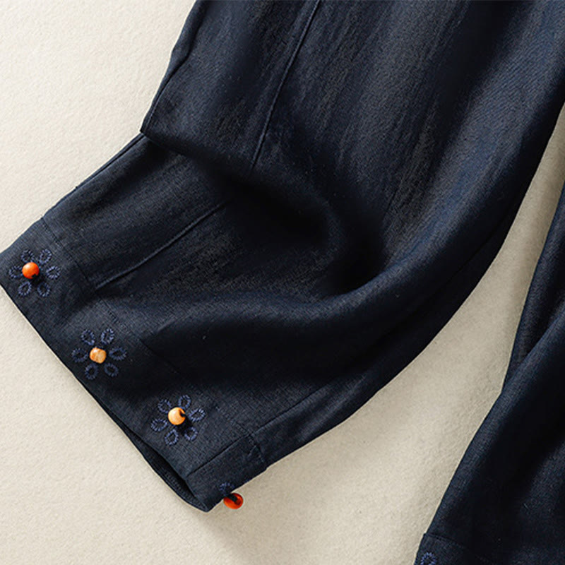 Pantalones anchos de algodón para mujer con cordón y cuentas bordadas con Buddha Stones y bolsillos - image 4