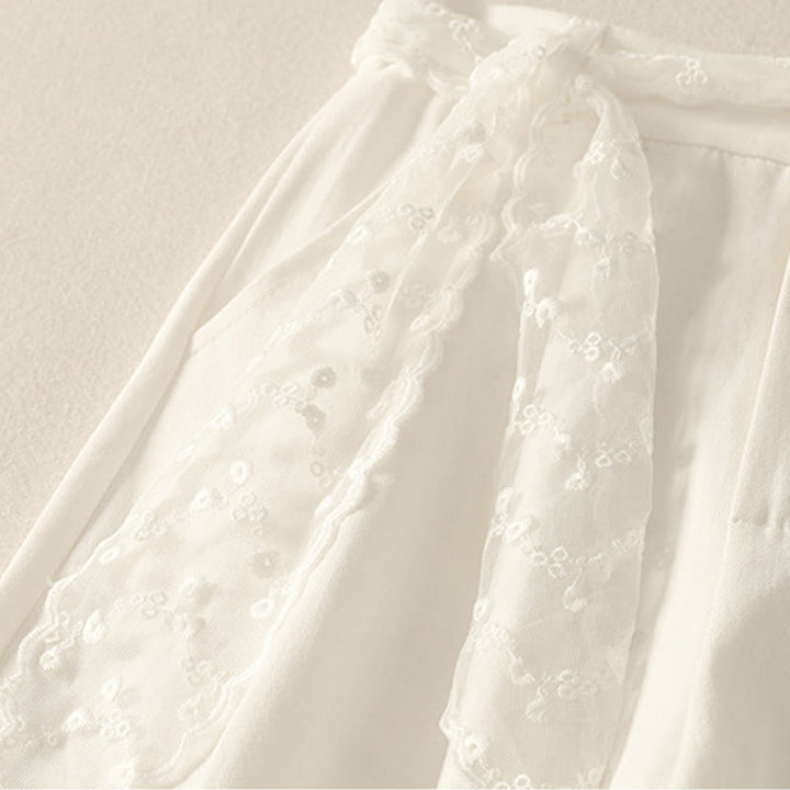 Pantalones de algodón de pierna ancha con bolsillos y cinturón de encaje de color liso para mujer de Buddha Stones Daily - image 10