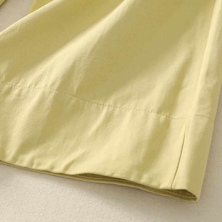 Pantalones de algodón de pierna ancha con bolsillos y cinturón de encaje de color liso para mujer de Buddha Stones Daily - image 26