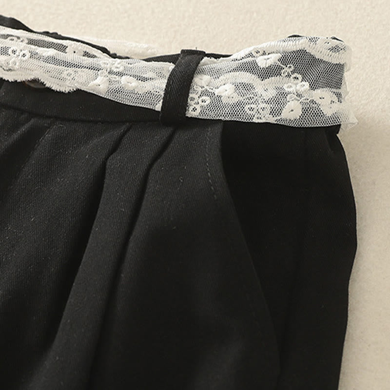 Pantalones de algodón de pierna ancha con bolsillos y cinturón de encaje de color liso para mujer de Buddha Stones Daily - image 20