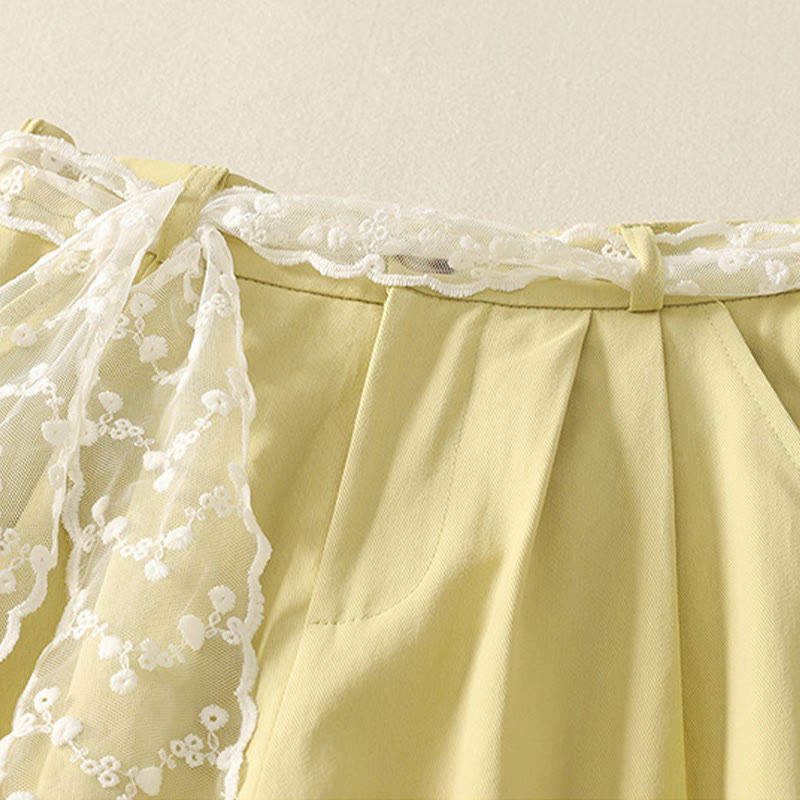 Pantalones de algodón de pierna ancha con bolsillos y cinturón de encaje de color liso para mujer de Buddha Stones Daily - image 23