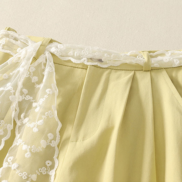 Pantalones de algodón de pierna ancha con bolsillos y cinturón de encaje de color liso para mujer de Buddha Stones Daily - image 23