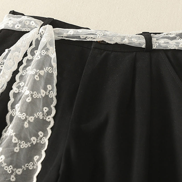 Pantalones de algodón de pierna ancha con bolsillos y cinturón de encaje de color liso para mujer de Buddha Stones Daily - image 19