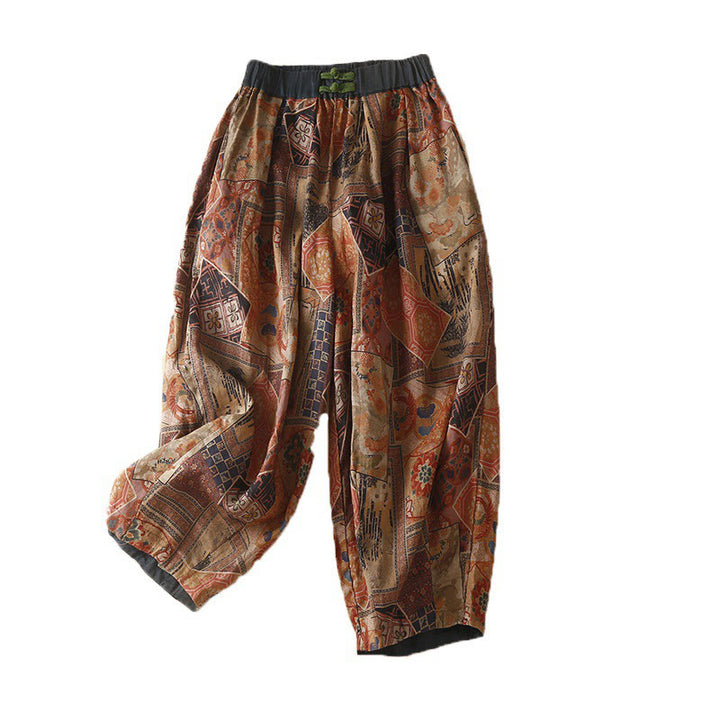 Pantalones harén para mujer con diseño retro informal de botones de rana chinos y bolsillos, con Buddha Stones - image 20