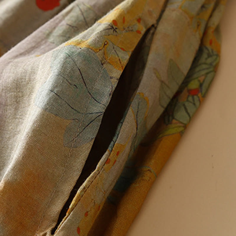 Pantalones harén para mujer con diseño retro informal de botones de rana chinos y bolsillos, con Buddha Stones - image 4