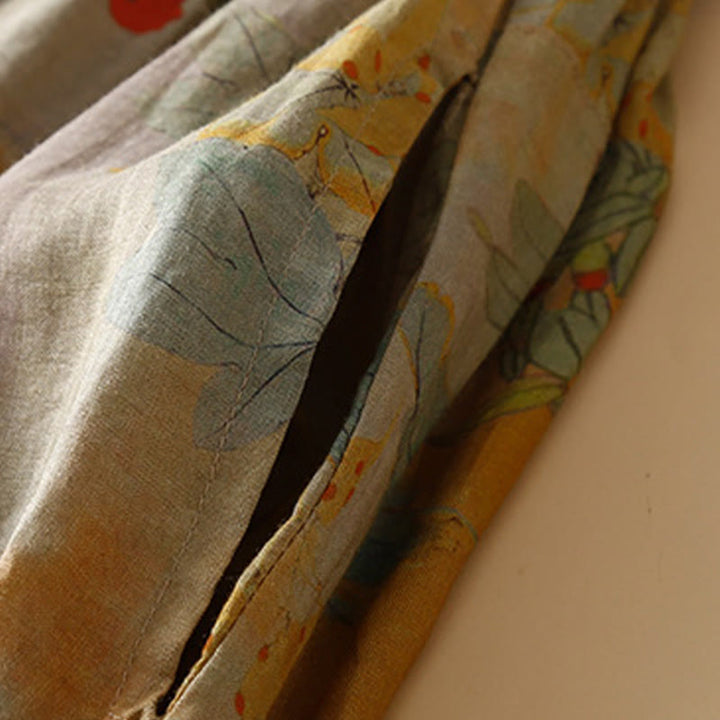 Pantalones harén para mujer con diseño retro informal de botones de rana chinos y bolsillos, con Buddha Stones - image 4