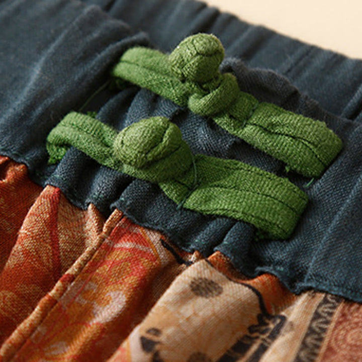 Pantalones harén para mujer con diseño retro informal de botones de rana chinos y bolsillos, con Buddha Stones - image 17