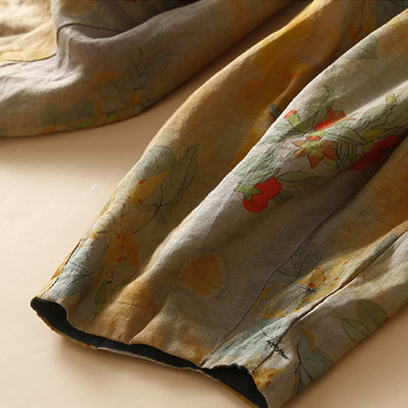 Pantalones harén para mujer con diseño retro informal de botones de rana chinos y bolsillos, con Buddha Stones - image 5