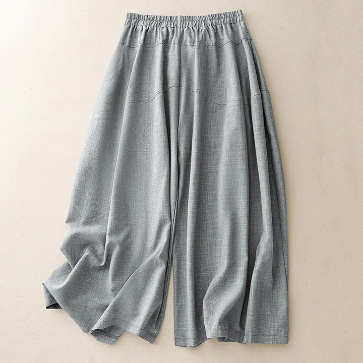 Pantalones anchos de lino y algodón para mujer Buddha Stones Plain LightSteelBlue con bolsillos - Azul acero claro - US8-10，UK/AU12-14，EU40-42 (2XL) - image 0