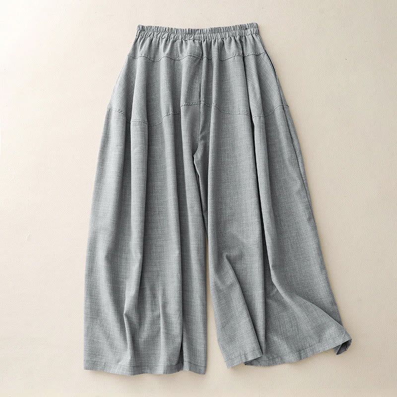 Pantalones anchos de lino y algodón para mujer Buddha Stones Plain LightSteelBlue con bolsillos - image 1