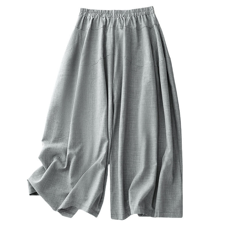 Pantalones anchos de lino y algodón para mujer Buddha Stones Plain LightSteelBlue con bolsillos - image 9